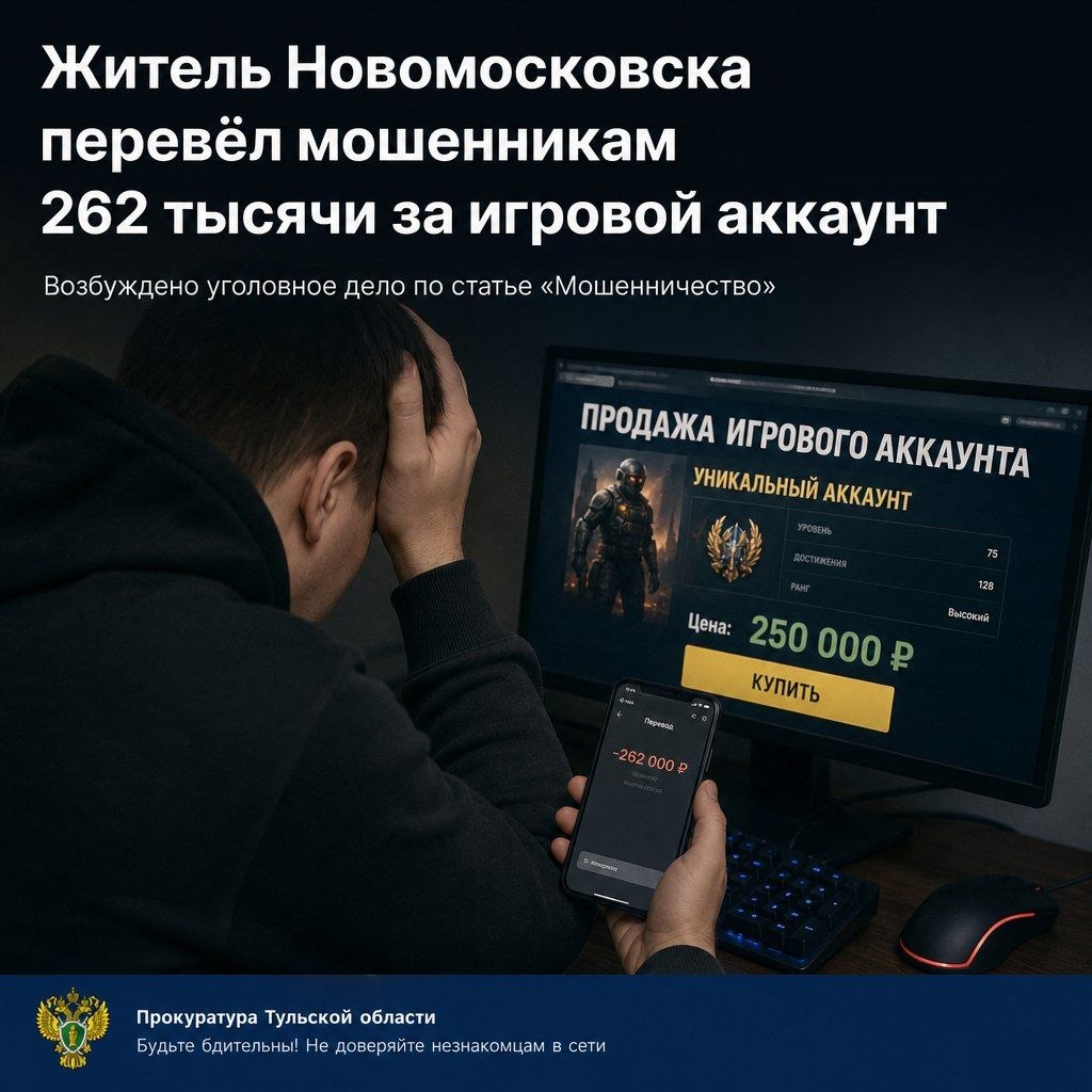 Фотография к публикации «Житель Новомосковска перевёл мошенникам 262 тысячи за игровой аккаунт»
