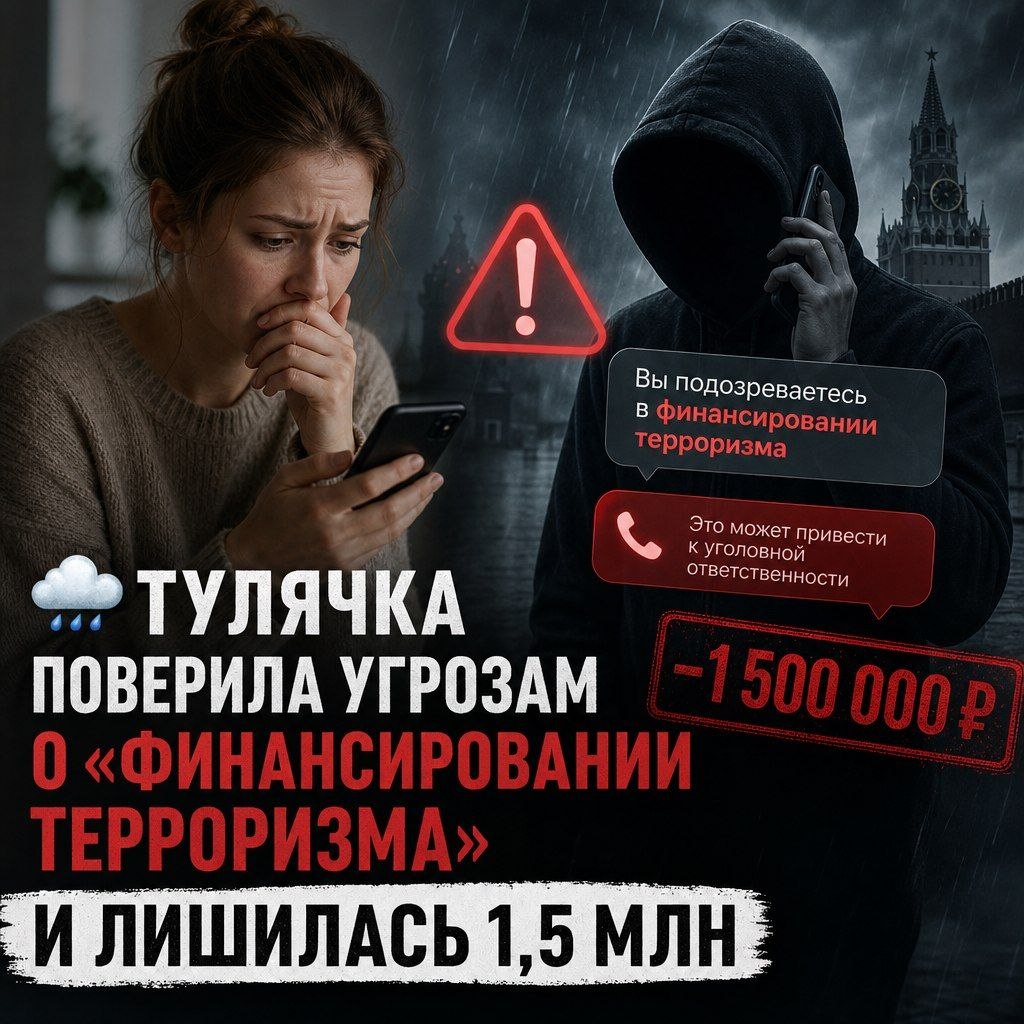 Фотография к публикации «Тулячка поверила угрозам о «финансировании терроризма» и лишилась 1,5 млн»